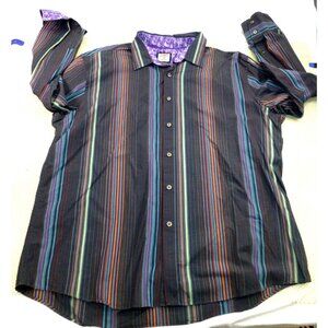 J. Garcia Mens XL Button-Up Shirt With Purple Contrast Flip Cuff Collar Multicol
